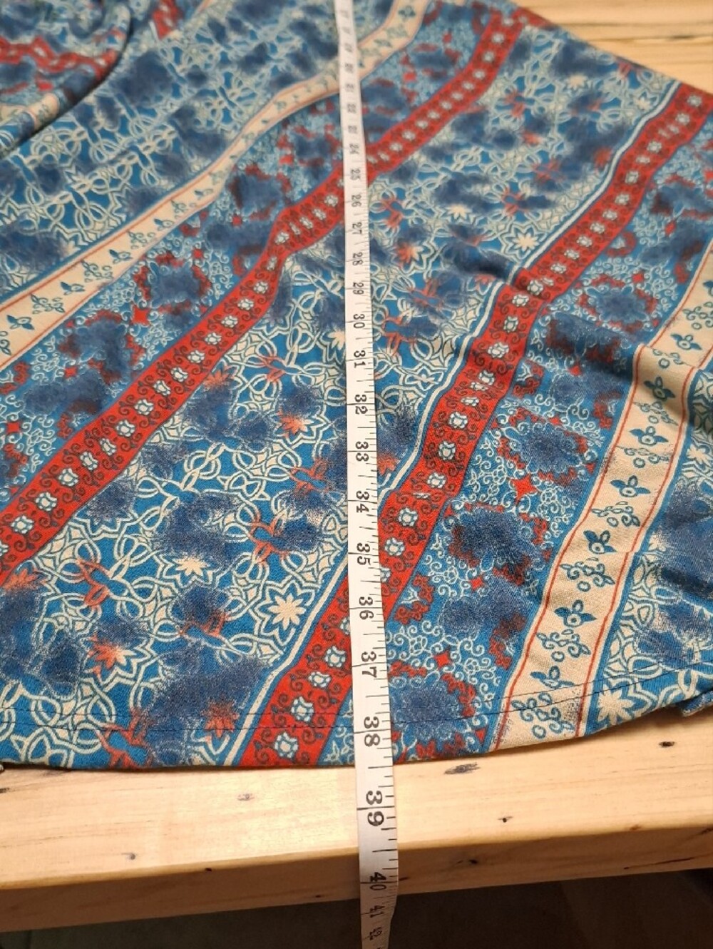 Blue & Rust Print Faux-Wrap Midi Dress with Tie Waist - Picture 8 of 8